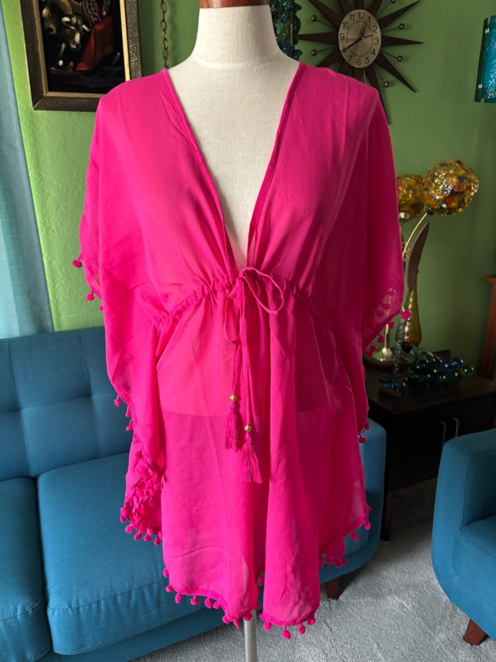 Hot Pink Pom-Pom Swim Cover-Up Tunic